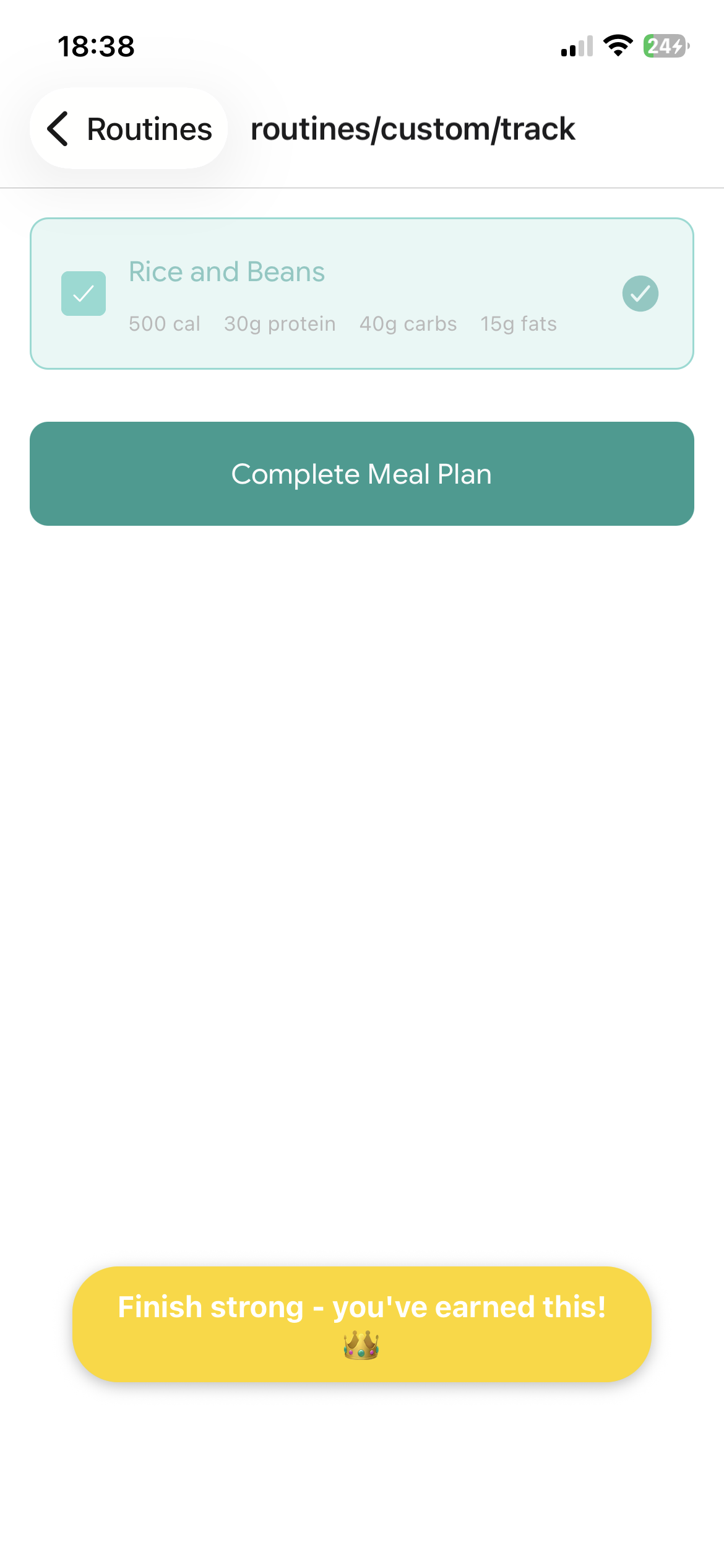 Meal Routine Screen